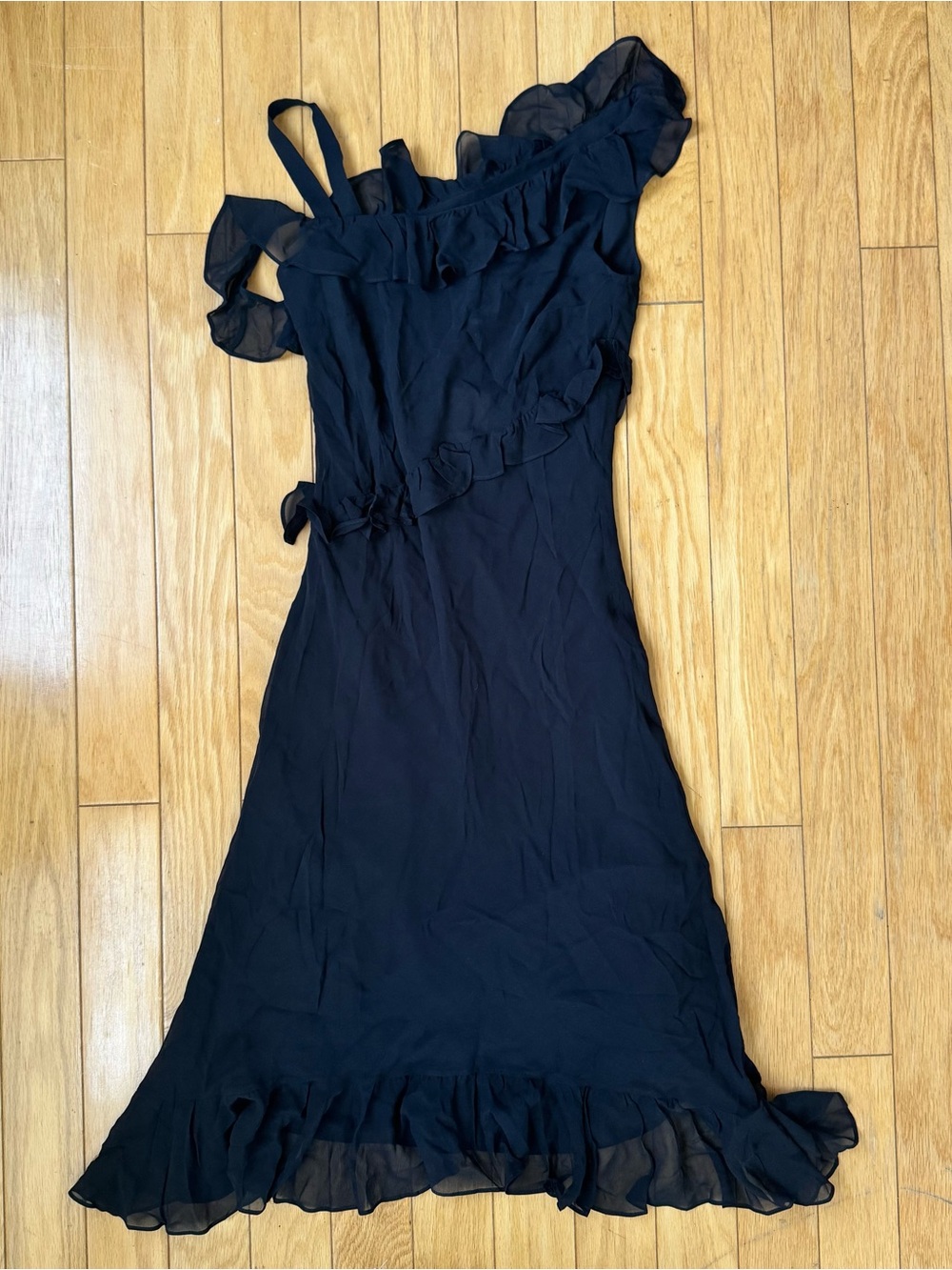 NWT Fabrique Thomas Wakeford Silk Asymmetrical Ruffle Dress Black XS $328